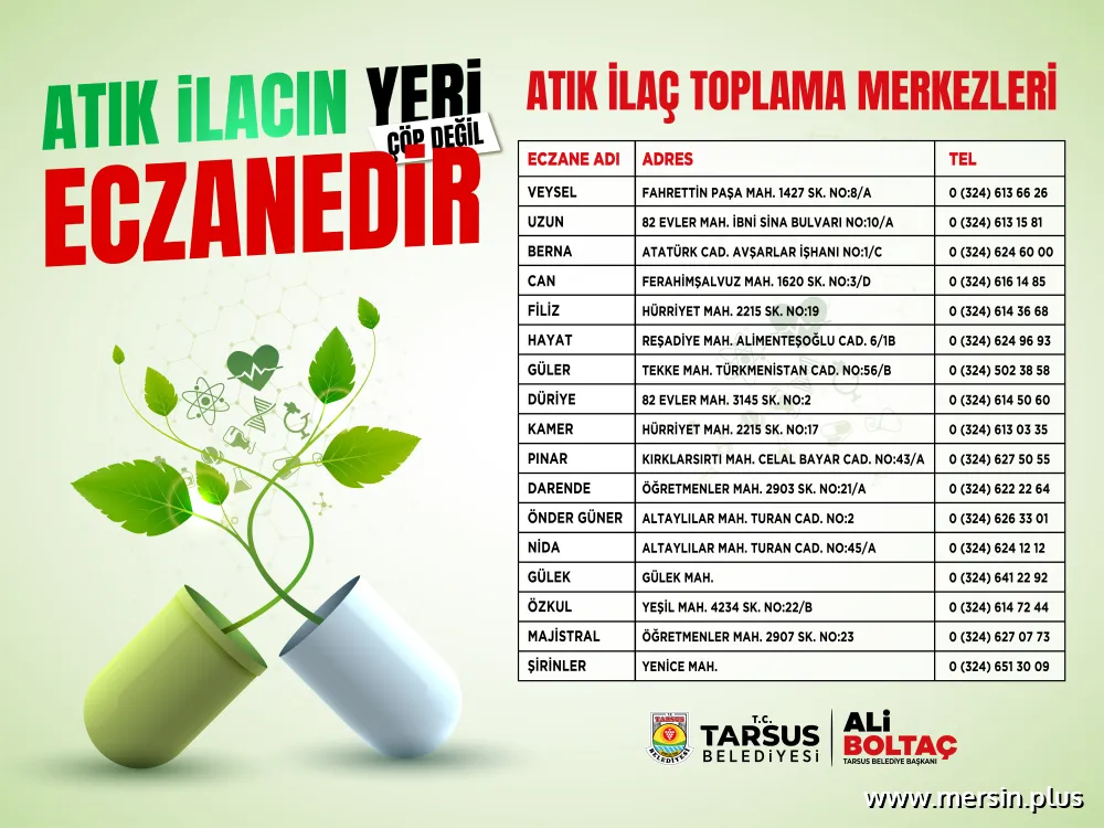 Tarsus Belediyesi’nden Atık İlaç Uygulaması: 17 Eczane Toplama Noktası Oldu